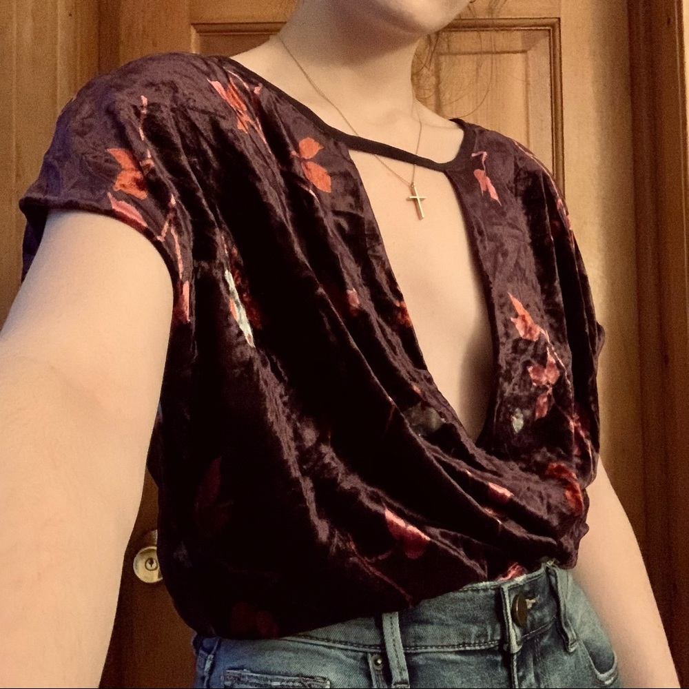 URBAN OUTFITTERS Velvet Deep V Open Back Blouse